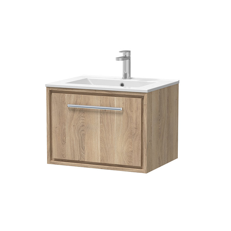 Hudson Reed Lille Wall Hung Single Drawer 600mm Vanity with 1 tap hole Fireclay Basin (1 size, 3 colours) - Brand New Bathrooms