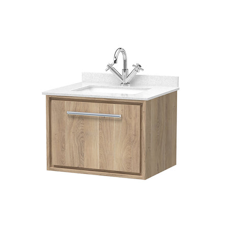 Hudson Reed Lille Wall Hung Single Drawer 600mm Vanity with 1 tap hole Marble Worktop & Underslung Basin (1 size, 3 colours) - Brand New Bathrooms