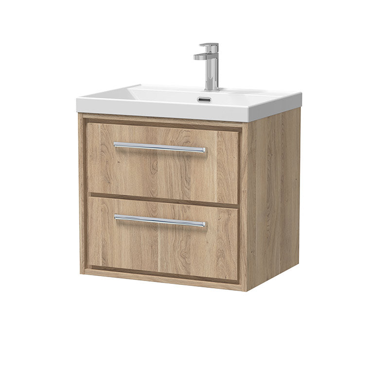 Hudson Reed Lille Wall Hung Double Drawer 600mm Vanity with 1 tap hole Vitreous China Basin (1 size, 3 colours) - Brand New Bathrooms