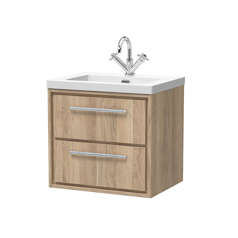 Hudson Reed Lille Wall Hung Double Drawer 600mm Vanity with 1 tap hole Fireclay Basin (1 size, 3 colours) - Brand New Bathrooms