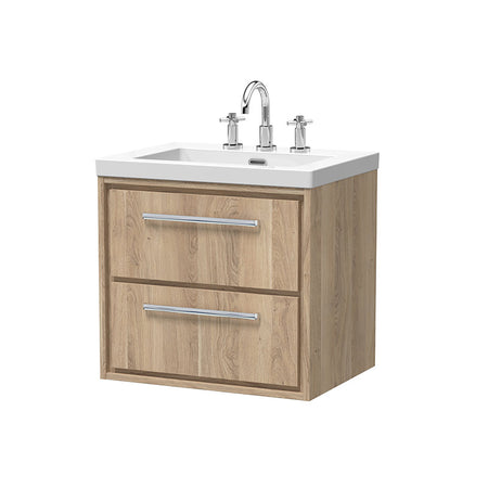 Hudson Reed Lille Wall Hung Double Drawer 600mm Vanity with 3 tap hole Fireclay Basin (1 size, 3 colours) - Brand New Bathrooms