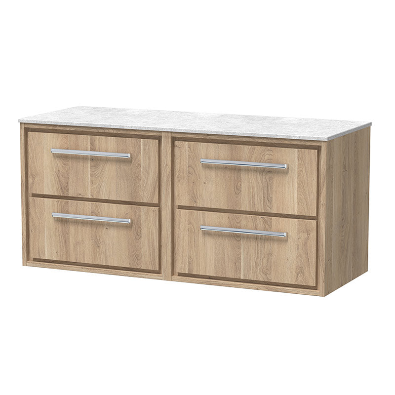 Hudson Reed Lille Wall Hung Four Drawer 1200mm Vanity with Marble Worktop (1 size, 3 colours) - Brand New Bathrooms