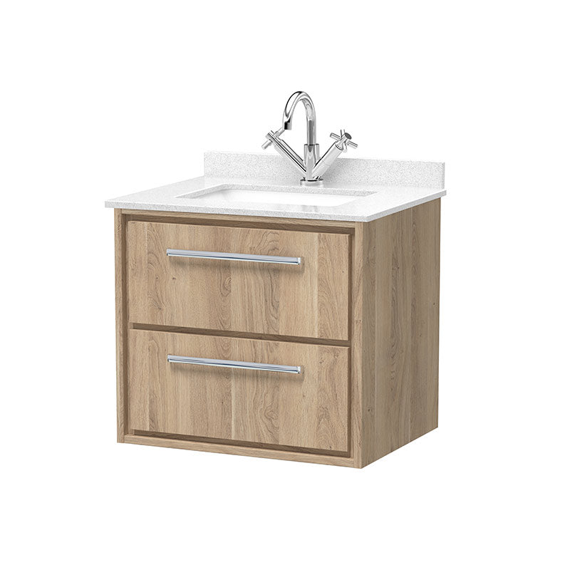 Hudson Reed Lille Wall Hung Double Drawer Vanity with Marble Worktop & 1 tap hole Underslung Basin (1 size, 3 colours) - Brand New Bathrooms