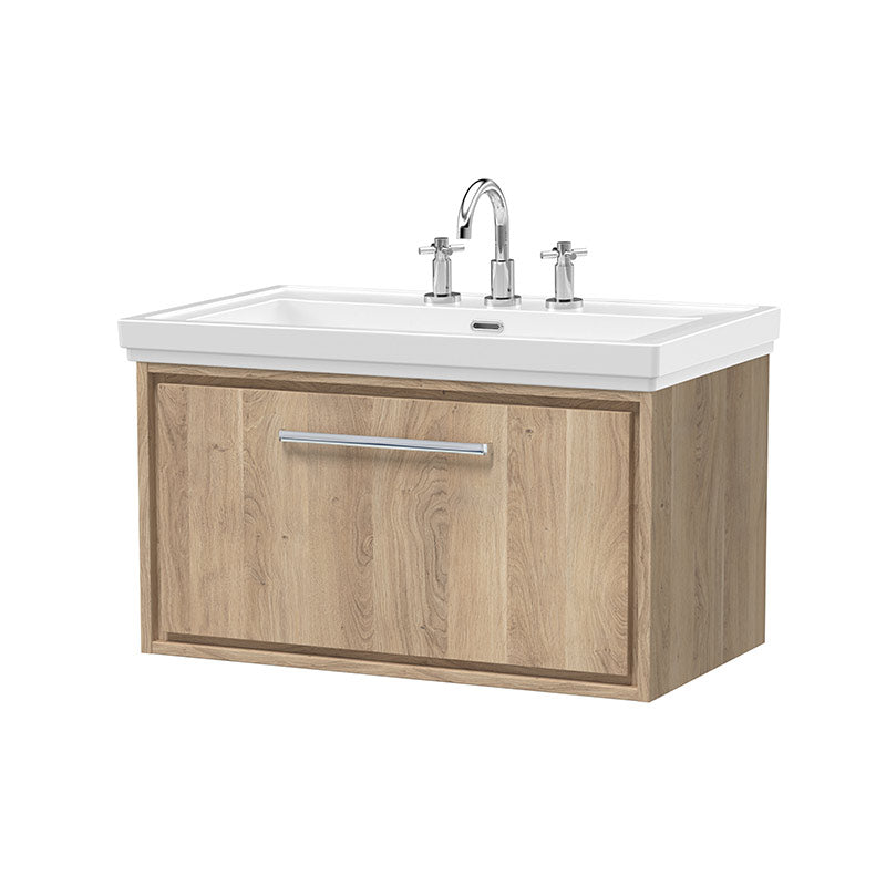 Hudson Reed Lille Wall Hung Single Drawer 800mm Vanity with 3 tap hole Fireclay Basin (1 size, 3 colours) - Brand New Bathrooms