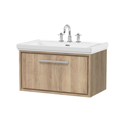 Hudson Reed Lille Wall Hung Single Drawer 800mm Vanity with 3 tap hole Fireclay Basin (1 size, 3 colours) - Brand New Bathrooms