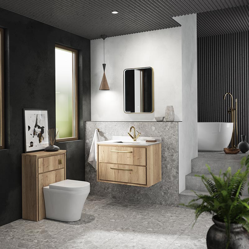 Hudson Reed Lille Wall Hung Double Drawer 800mm Vanity with Marble Worktop Basin (1 size, 3 colours) - Brand New Bathrooms