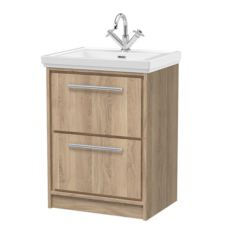 Hudson Reed Lille Floor Standing Double Drawer 600mm Vanity with 1 tap hole Fireclay Basin (1 size, 3 colours) - Brand New Bathrooms