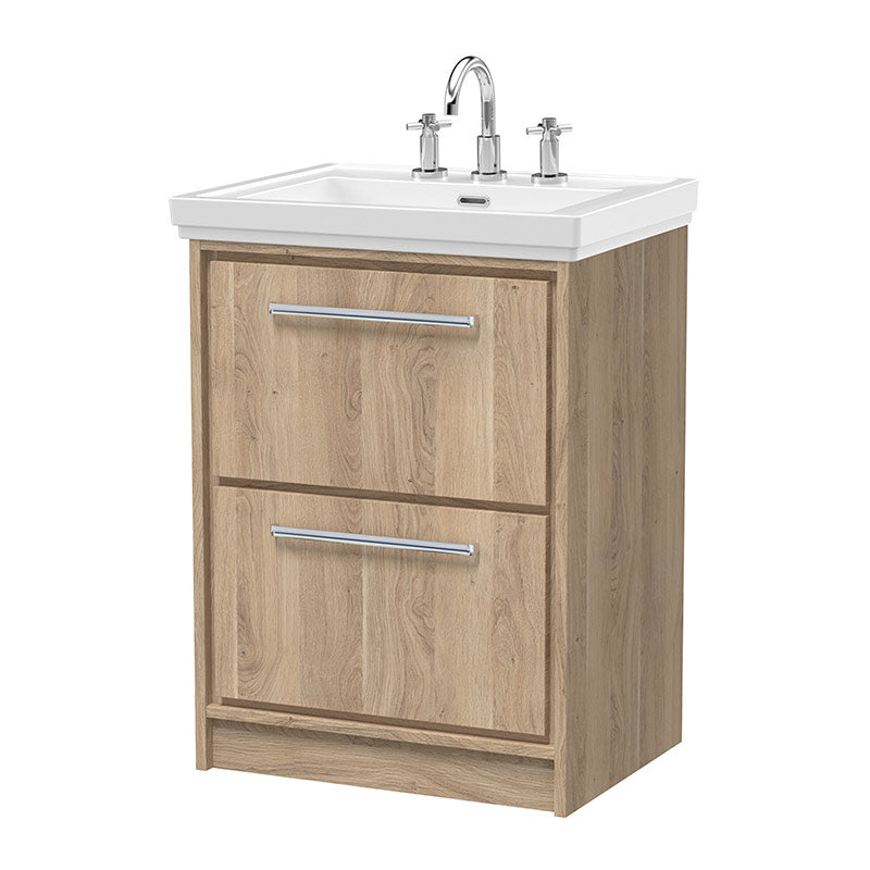 Hudson Reed Lille Floor Standing Double Drawer 600mm Vanity with 3 tap hole Fireclay Basin (1 size, 3 colours) - Brand New Bathrooms
