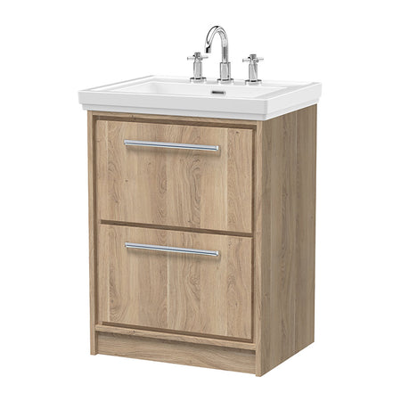 Hudson Reed Lille Floor Standing Double Drawer 600mm Vanity with 3 tap hole Fireclay Basin (1 size, 3 colours) - Brand New Bathrooms