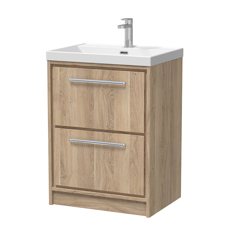 Hudson Reed Lille Floor Standing Two Drawer 600mm Vanity with 1 tap hole Basin (1 size, 3 colours) - Brand New Bathrooms