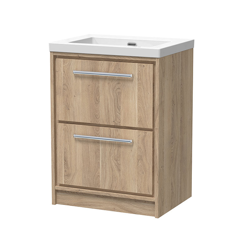 Hudson Reed Lille Floor Standing Double Drawer 600mm Vanity with Fireclay Basin (1 size, 3 colours) - Brand New Bathrooms