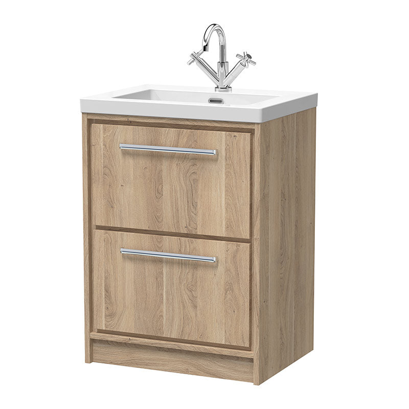 Hudson Reed Lille Floor Standing Double Drawer 600mm Vanity with 1 tap hole Fireclay Basin (1 size, 3 colours) - Brand New Bathrooms