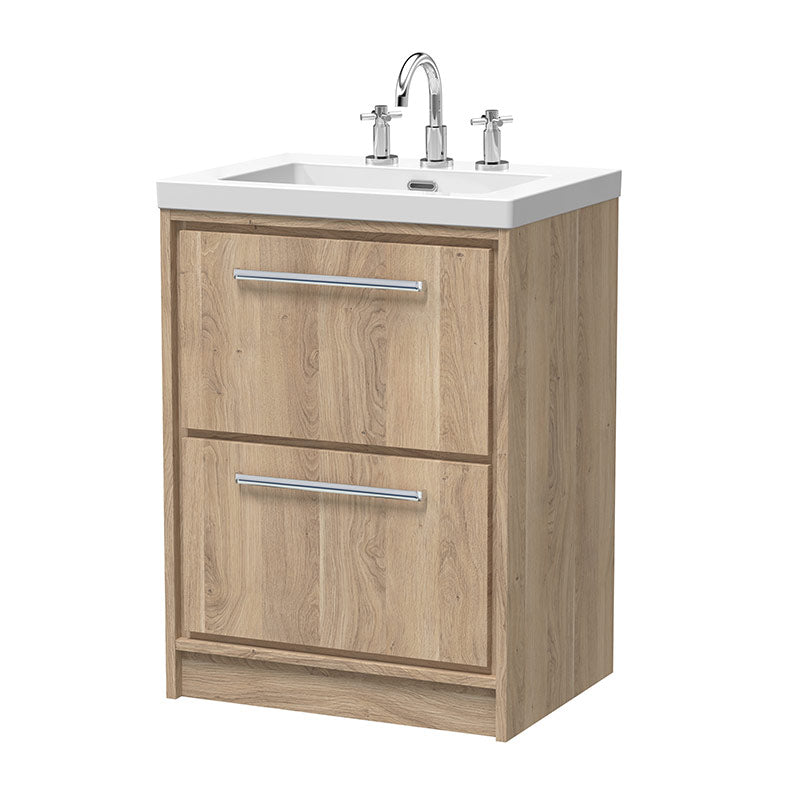 Hudson Reed Lille Floor Standing Double Drawer 600mm Vanity with 3 tap hole Fireclay Basin (1 size, 3 colours) - Brand New Bathrooms