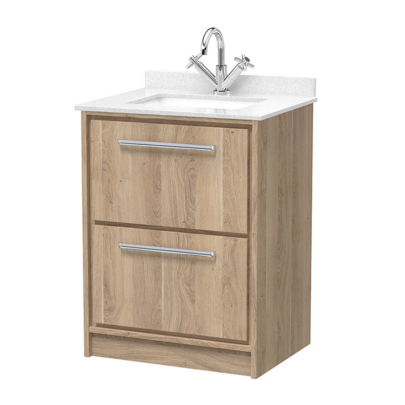 Hudson Reed Lille Floor Standing Double Drawer 600mm Vanity with Marble Worktop Underslung Basin (1 size, 3 colours) - Brand New Bathrooms