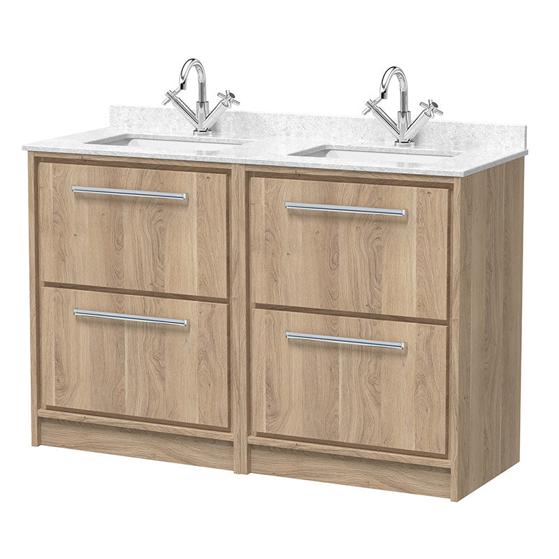 Hudson Reed Lille Floor Standing Four Drawer 1200mm Vanity with Double Marble Worktop Underslung Basins (1 size, 3 colours) - Brand New Bathrooms