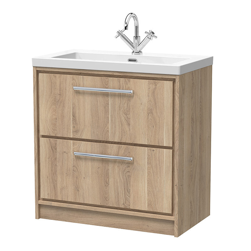 Hudson Reed Lille Floor Standing Double Drawer 800mm Vanity with 3 tap hole Fireclay Basin (1 size, 3 colours) - Brand New Bathrooms