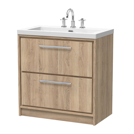 Hudson Reed Lille Floor Standing Double Drawer 800mm Vanity with 3 tap hole Fireclay Basin (1 size, 3 colours) - Brand New Bathrooms