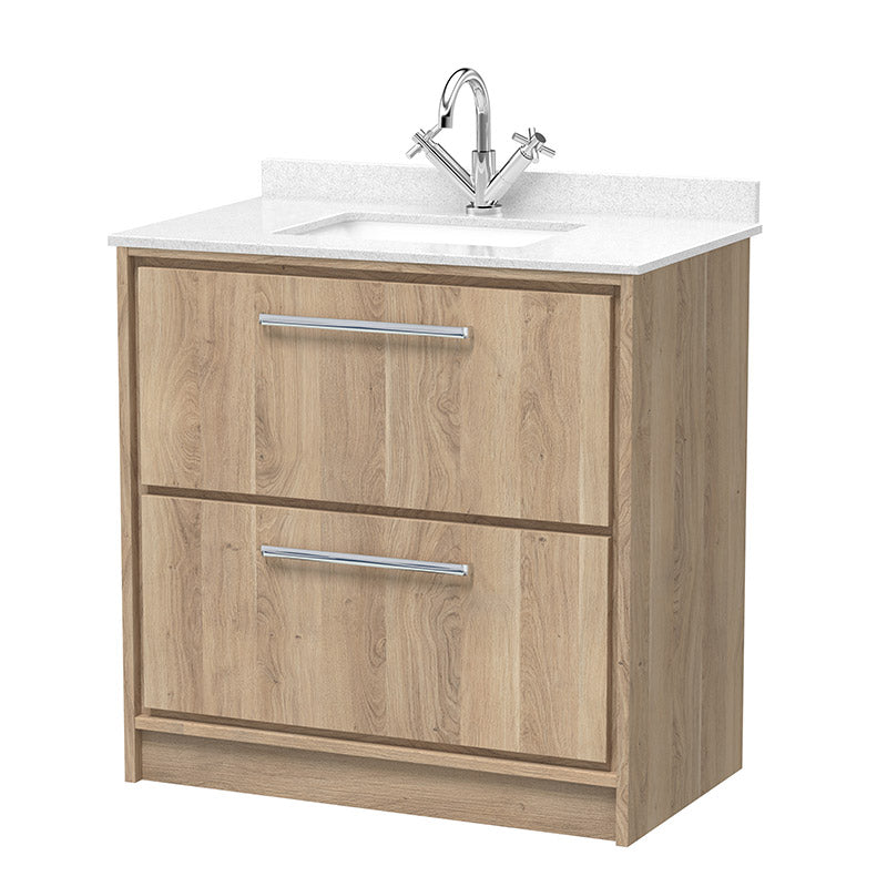 Hudson Reed Lille Floor Standing Double Drawer 800mm Vanity with Marble Worktop Underslung Basin (1 size, 3 colours) - Brand New Bathrooms