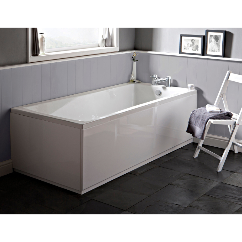 Nuie Linton Eternalite Square Single Ended Straight Shower Bath (3 sizes, White) - Brand New Bathrooms