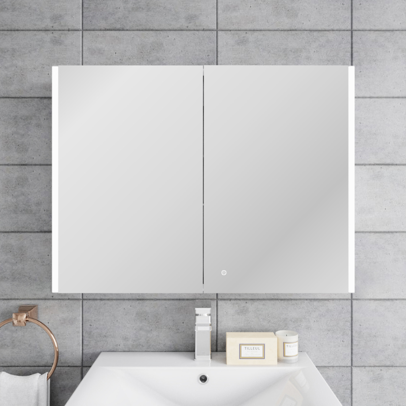 Nuie Leda 800mm Double Door Mirror Cabinet (1 size) - Brand New Bathrooms