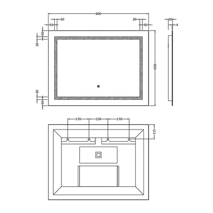 Nuie Enif 800mm x 600mm Touch Sensor Mirror (Glass) - Brandnew Bathroom