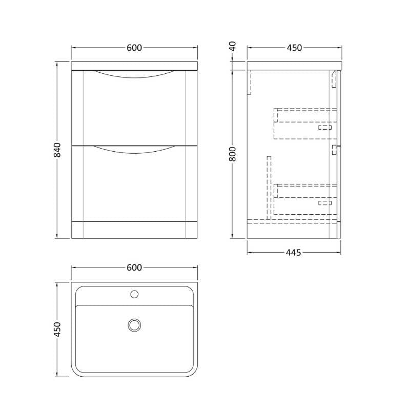Nuie Lunar Floor Standing 2 Drawer Unit & Polymarble Basin (1 size, 5 colours) - Brand New Bathrooms