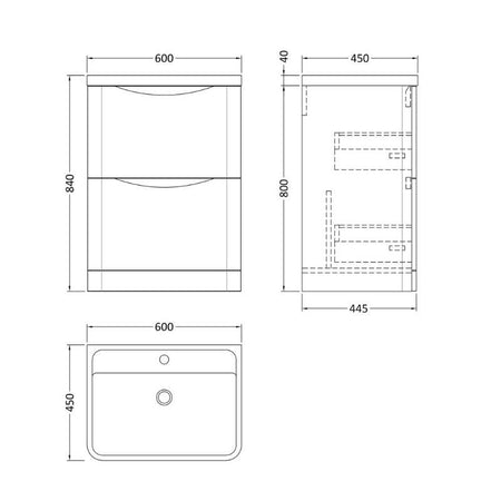 Nuie Lunar Floor Standing 2 Drawer Unit & Polymarble Basin (1 size, 5 colours) - Brand New Bathrooms