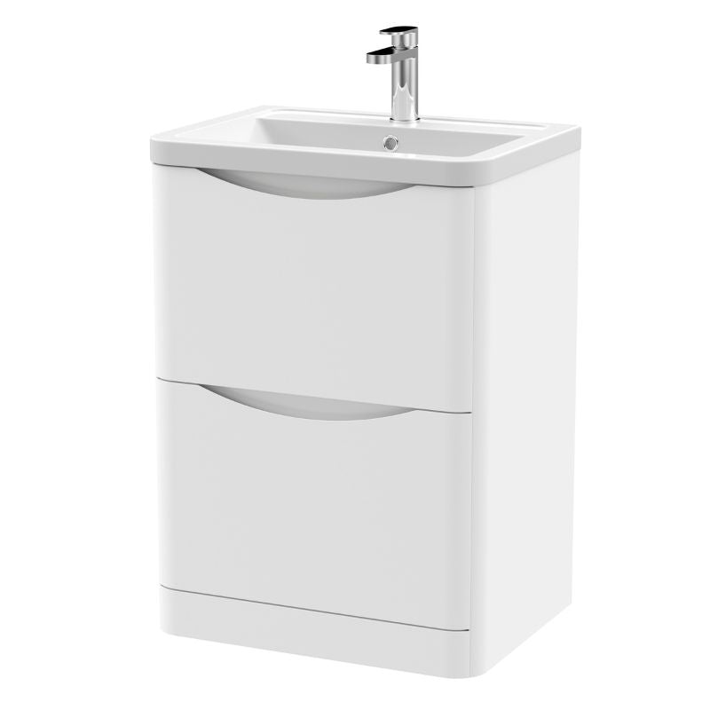 Nuie Lunar Floor Standing 2 Drawer Unit & Ceramic Basin (1 size, 5 colours) - Brand New Bathrooms