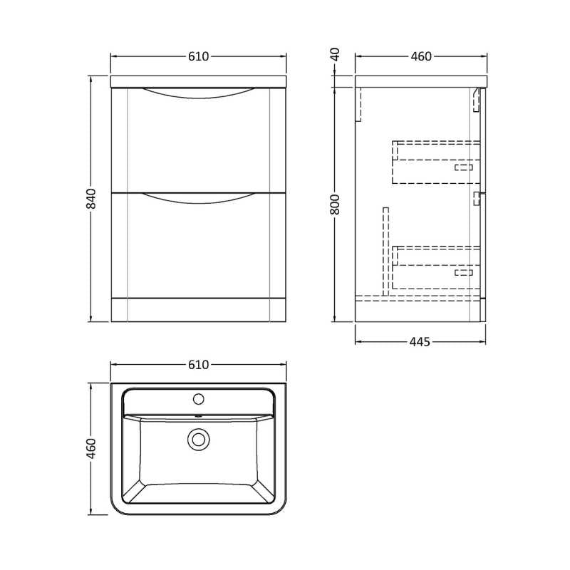 Nuie Lunar Floor Standing 2 Drawer Unit & Ceramic Basin (1 size, 5 colours) - Brand New Bathrooms