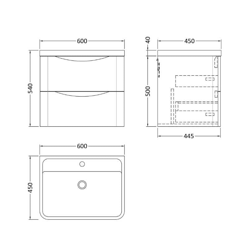 Nuie Lunar Wall Hung 2 Drawer Unit & Polymarble Basin (1 size, 5 colours) - Brand New Bathrooms