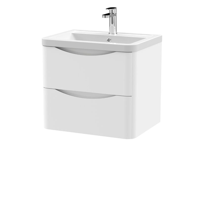Nuie Lunar Wall Hung 2 Drawer Unit & Ceramic Basin (1 size, 5 colours) - Brand New Bathrooms