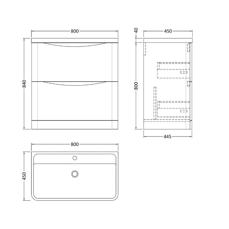 Nuie Lunar Floor Standing 2 Drawer Unit & Polymarble Basin (1 size, 5 colours) - Brand New Bathrooms