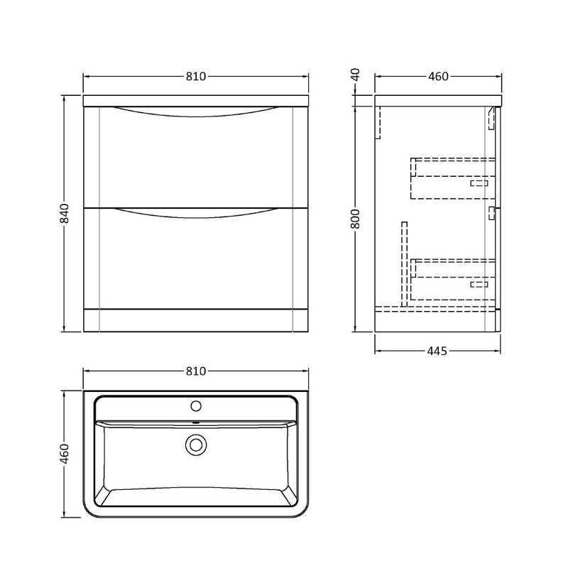 Nuie Lunar Floor Standing 2 Drawer Unit & Ceramic Basin (1 size, 5 colours) - Brand New Bathrooms