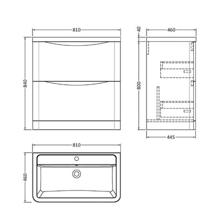 Nuie Lunar Floor Standing 2 Drawer Unit & Ceramic Basin (1 size, 5 colours) - Brand New Bathrooms