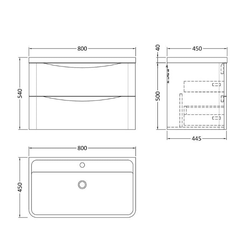 Nuie Lunar Wall Hung 2 Drawer Unit & Polymarble Basin (1 size, 5 colours) - Brand New Bathrooms