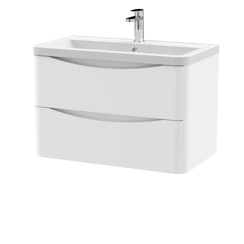 Nuie Lunar Wall Hung 2 Drawer Unit & Ceramic Basin (1 size, 5 colours) - Brand New Bathrooms