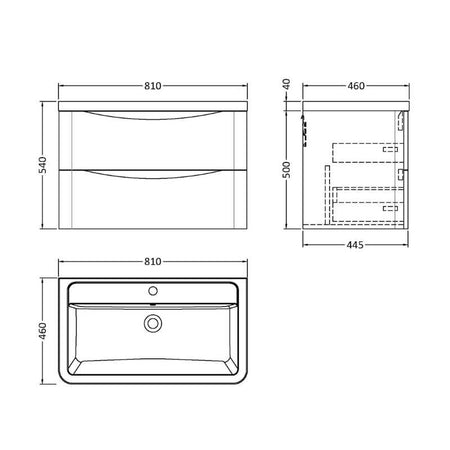 Nuie Lunar Wall Hung 2 Drawer Unit & Ceramic Basin (1 size, 5 colours) - Brand New Bathrooms