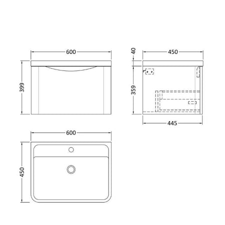 Nuie Lunar Wall Hung 1 Drawer Unit & Polymarble Basin (1 size, 5 colours) - Brand New Bathrooms