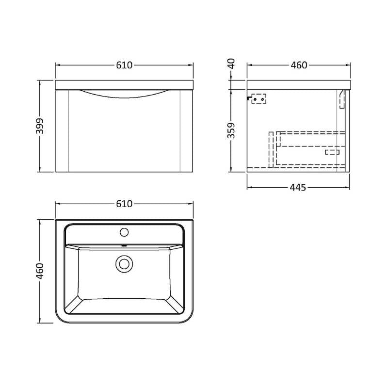 Nuie Lunar Wall Hung 1 Drawer Unit & Ceramic Basin (1 size, 5 colours) - Brand New Bathrooms
