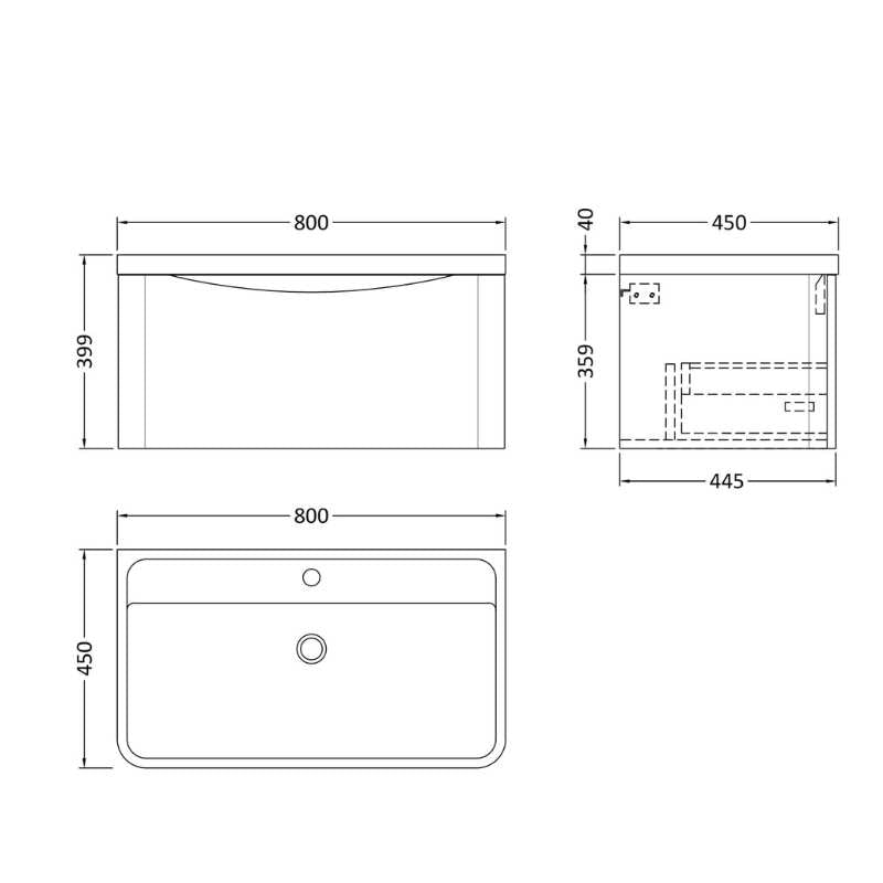 Nuie Lunar Wall Hung 1 Drawer Unit & Polymarble Basin (1 size, 5 colours) - Brand New Bathrooms