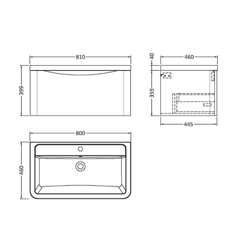 Nuie Lunar Wall Hung 1 Drawer Unit & Ceramic Basin (1 size, 5 colours) - Brand New Bathrooms