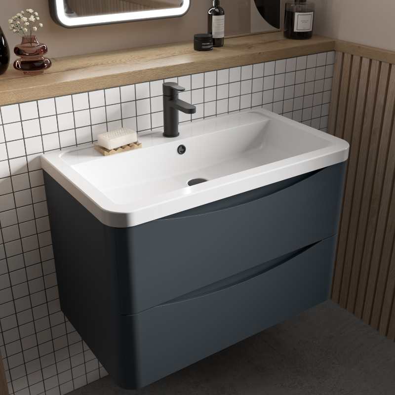 Nuie Lunar Wall Hung 2 Drawer Unit & Polymarble Basin (1 size, 5 colours) - Brand New Bathrooms