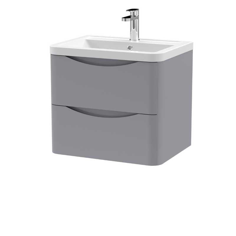 Nuie Lunar Wall Hung 2 Drawer Unit & Ceramic Basin (1 size, 5 colours) - Brand New Bathrooms