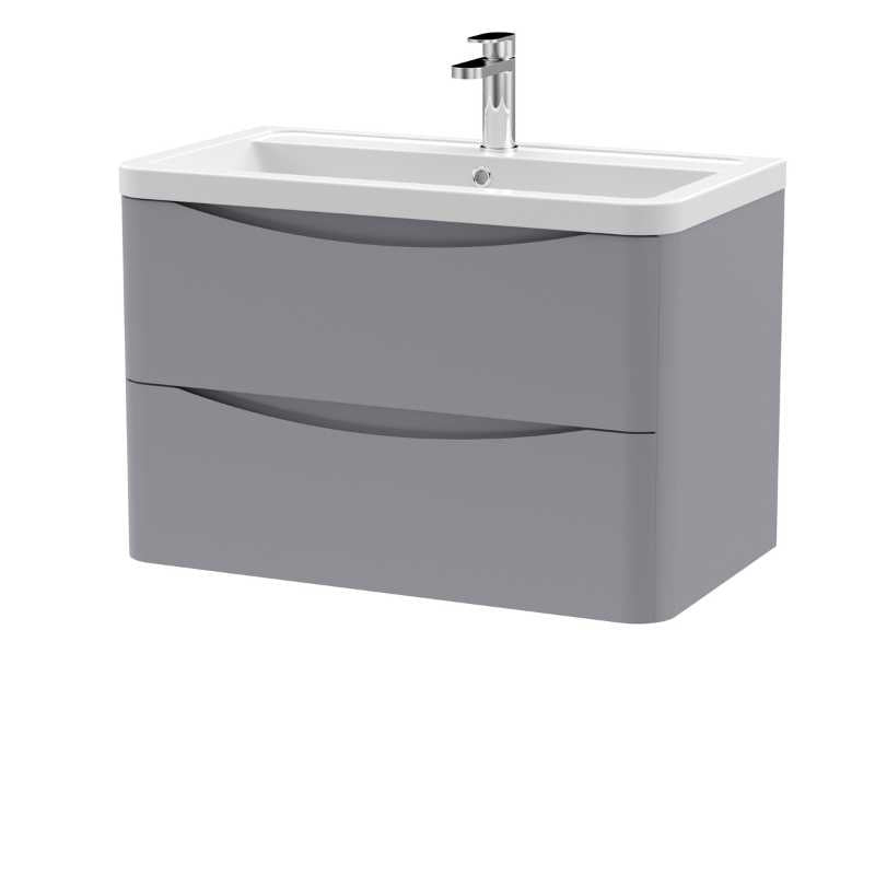 Nuie Lunar Wall Hung 2 Drawer Unit & Ceramic Basin (1 size, 5 colours) - Brand New Bathrooms