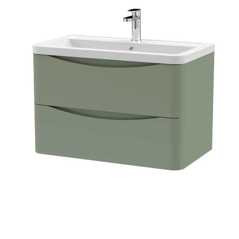 Nuie Lunar Wall Hung 2 Drawer Unit & Ceramic Basin (1 size, 5 colours) - Brand New Bathrooms
