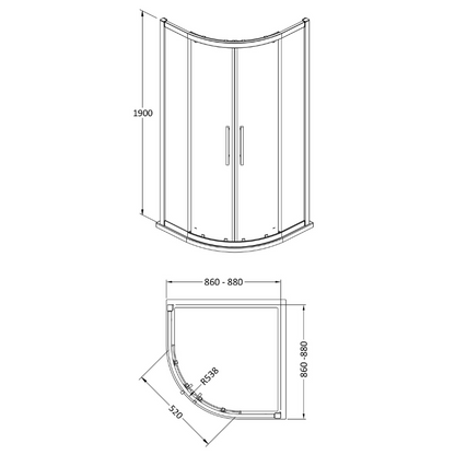 Hudson Reed Apex 8mm Glass Quadrant Shower Enclosure (2 sizes, Matt Black) - Brand New Bathrooms