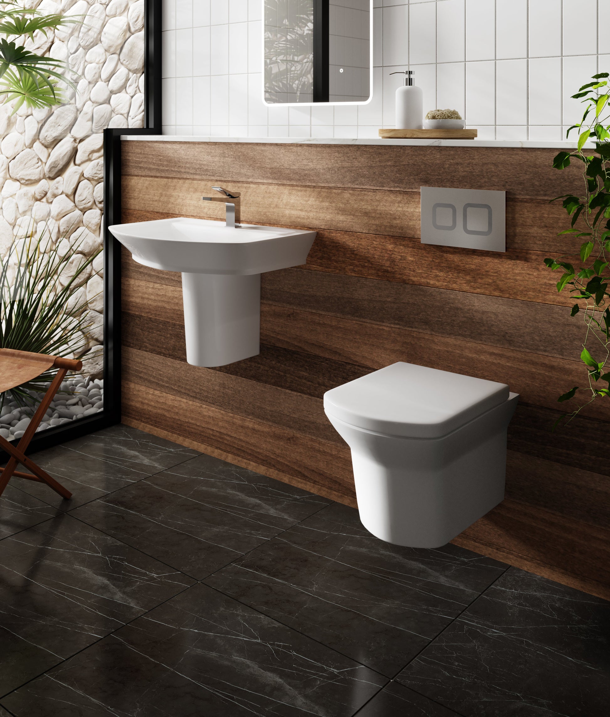 Hudson Reed Maya Basin & Semi Pedestal (3 sizes, White) - Brandnew Bathroom