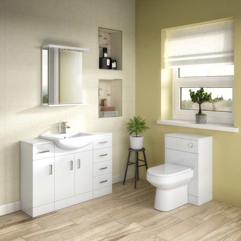 Nuie Mayford Floor Standing 4 Drawer Unit (2 sizes, Gloss White) - Brand New Bathrooms