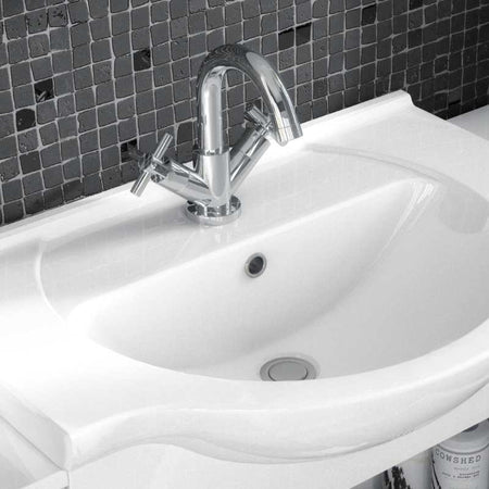 Nuie Mayford Floor Standing 2 Door Vanity Unit with Round Basin (2 sizes, Gloss White) - Brand New Bathrooms