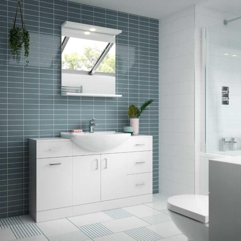 Nuie Mayford Floor Standing 3 Door 3 Drawer Vanity Unit with Round Basin (1 size, Gloss White) - Brand New Bathrooms